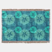 Teal Sand Dollars Seashells Pattern on Ocean Blue Throw Blanket