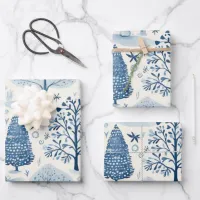 Winter Wonderland: Blue and White Christmas Tree Wrapping Paper Sheets