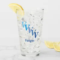 Glass Tumbler - Shaded Initials with Name in Blue