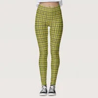 Traditional Green Gingham Plaid Minimal Christmas Leggings