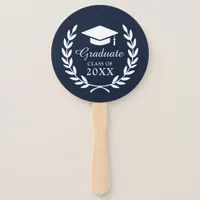 Elegant Navy Blue Custom Grad Year Laurel Wreath Hand Fan