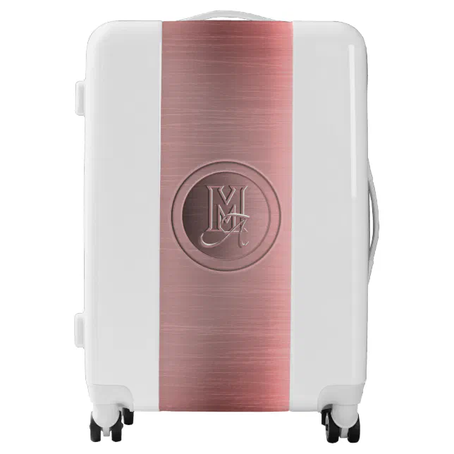 Metallic Pink Steel Engraved Monogram Luggage