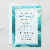 Blue Fluid Art Wedding   Invitation