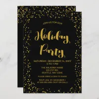 Black and Gold confetti Modern holiday Party Invitation