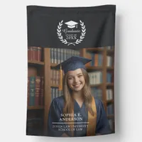 Elegant Black Graduation Two-Photo Welcome Party House Flag