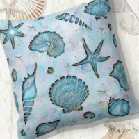 Seashells Starfish Watercolor Opal ID782 Throw Pillow