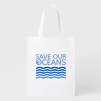 Save Our Oceans Blue Stylized Earth Waves Reusable Grocery Bag