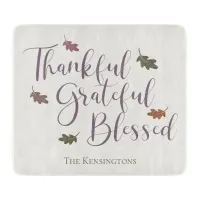 Thankful Grateful Blessed Autumn Leaves Typography Cutting Board