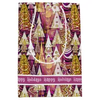 Magenta Gold Christmas Merry Pattern#25 ID1009 Medium Gift Bag