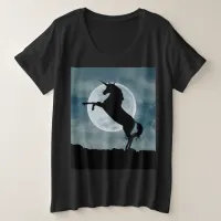 Unicorn Silhouette Full Moon Night Sky, ZKOA Plus Size T-Shirt