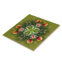 Kaleidoscopic Bicolored Purple and Gold Tulips Ceramic Tile