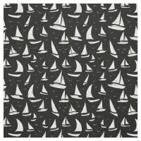 Black White Sailing Boats and Seagulls Pattern Fabric