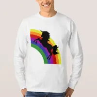 Black Unicorn Silhouette Rainbow Men's Long Sleeve T-Shirt