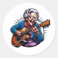 Rockin' Grandma Funny Comic  Classic Round Sticker