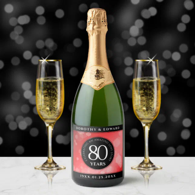 Elegant 80th Ruby Wedding Anniversary Celebration Sparkling Wine Label