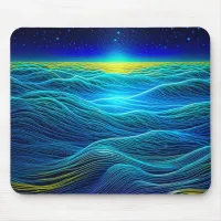 Ethereal Blue Waves and Ocean Sunset Mouse Pad
