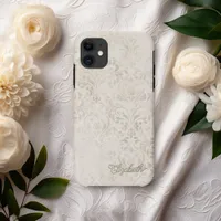 Elegant Ivory and Beige Vintage Damask Design iPhone 11 Case