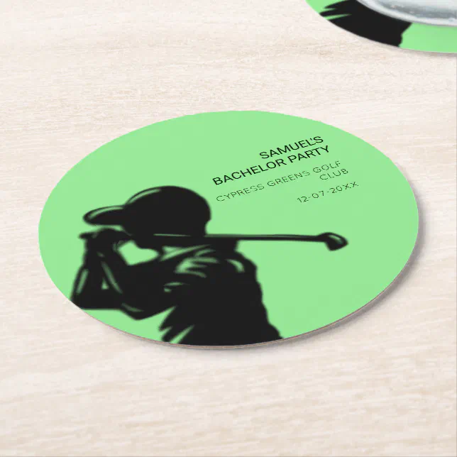 Black golfer Golfing Trip Bachelor Party minimal  Round Paper Coaster