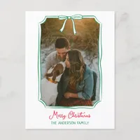 Chic Bow Custom Family Photo Red & Green Christmas Holiday Postcard