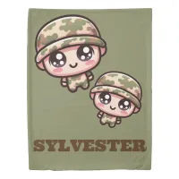 Cute Kawaii Army Camouflage Monogram on Green | Duvet Cover