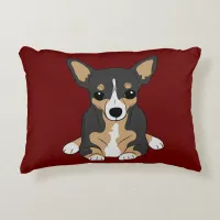 Chihuahuas: Cute Tri-Color Chihuahua Dark Red Accent Pillow