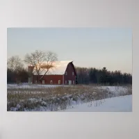 Red Winter Barn Poster