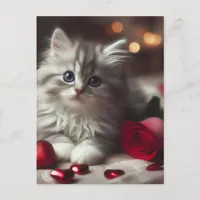 Adorable Valentine Fluffy Grey Kitten Postcard