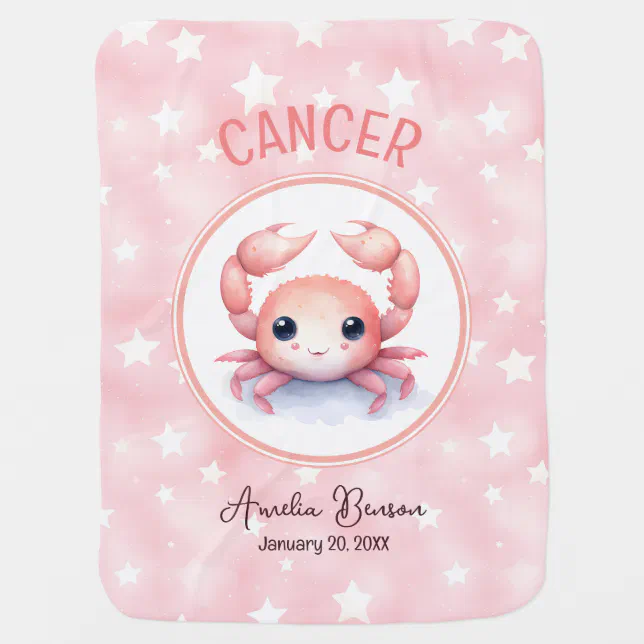 Cute Watercolor Illustration Cancer Zodiac Name Baby Blanket