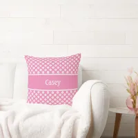 Pink Polka-Dots with Name on Stripe Throw Pillow