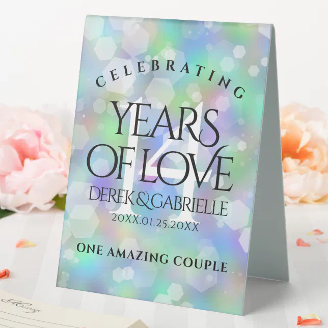 Elegant 14th Opal Wedding Anniversary Celebration Table Tent Sign
