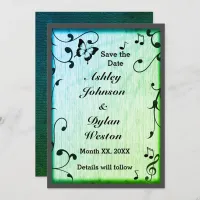 Music Butterfly Leaves Green Wood Wedding Save The Date