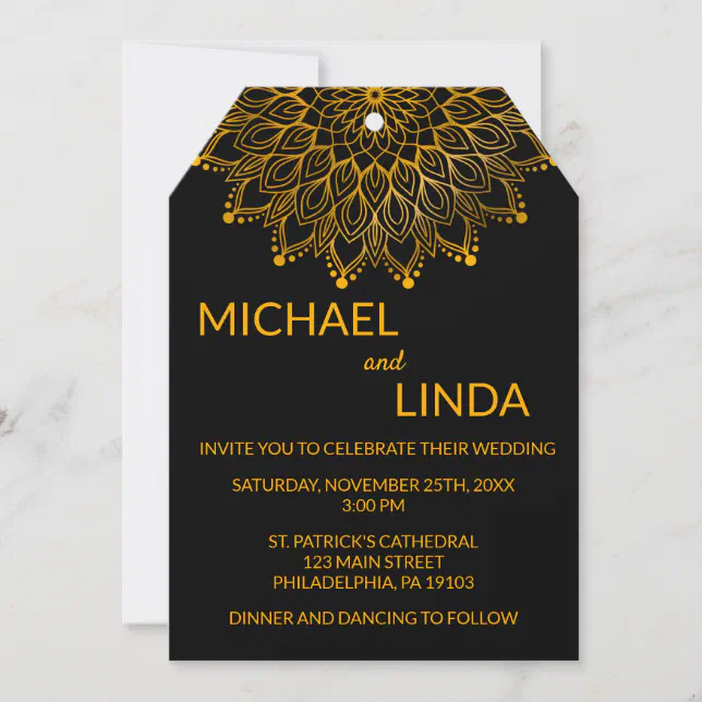 Black Elegant simple ornate Wedding Invitation