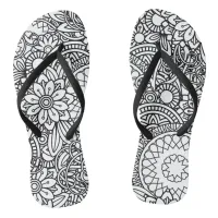 Bold Black and White Graphic Design Floral Flip Flops