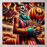 Scary Clown with Jack O' Lantern Halloween Poster