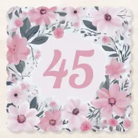 Floral 45th Birthday Party Pastel Pink Flowers Paper Coaster