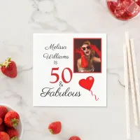 50 and Fabulous Photo with Name Red 50th Birthday Napkins