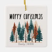 Cute Winter Pine Woodland Christmas  Ceramic Ornament