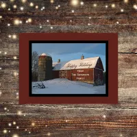 Snow Covered Red Barn Happy Holidays Christmas Holiday Card