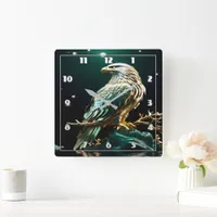 Eagle on Rock Under Sparkling Stars Square Wall Clock