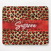 Red Gold and Black Foil Leopard Brush Strokes Mouse Pad