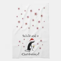 Salute' and a Chardonnay Funny Wine Quote Cat Kitchen Towel