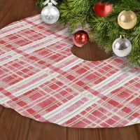 Red Gold Christmas Plaid Pattern#2 ID1009 Brushed Polyester Tree Skirt