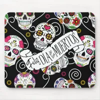 Sugar Skulls and Swirls Rose Black ID725 Mouse Pad