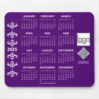 2025 Calendar Business Logo QR Code Royal Purple Mouse Pad