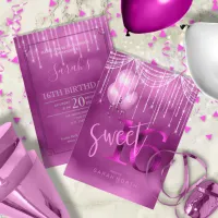 String Lights & Balloons Sweet 16 Orchid ID473 Invitation