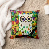 Pretty Colorful Owl Art  Throw Pillow