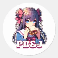 Anime Girl eating a PB&J Sandwich  Classic Round Sticker