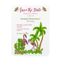 Tropical Flamingos and Flowers Save The Date  Magnet