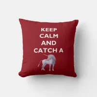 Keep Calm Catch a Unicorn White Font, Retro, ZKoA Throw Pillow