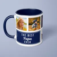 The Best Papa Ever Navy Blue Collage Custom Photo Mug